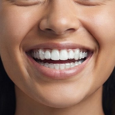 Dentes com alinhador transparente
