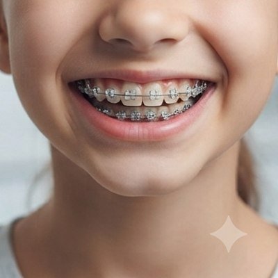 Dentes com aparelho fixo estético